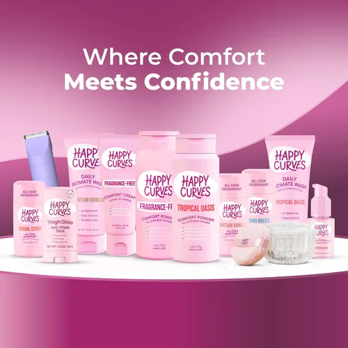Miniatura 7 de HAPPY CURVES Loción a polvo anti-roce y control de olor para mujer: Crema sin aluminio para partes privadas, debajo del pecho y cuerpo 2.25 fl oz