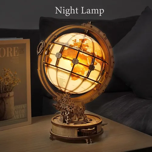 Miniatura 3 de ROKR Juego de rompecabezas de madera 3D para adultos, kit de modelo de globo luminoso y motocicleta, regalo único para niños y niñas