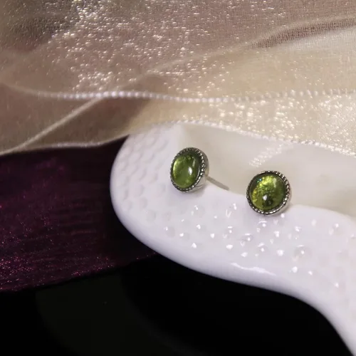 Miniatura 4 de Green Peridot Sterling Silver Studs Earrings for Her