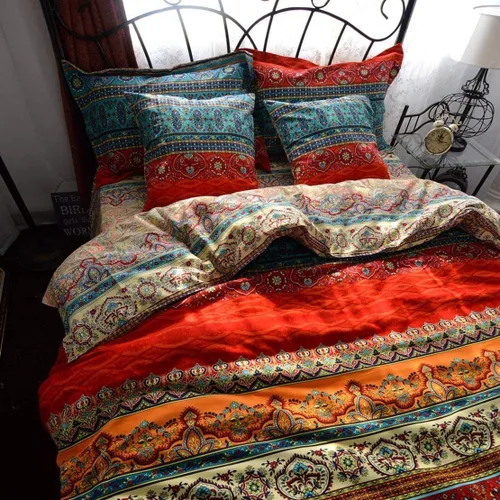 Miniatura 7 de LELVA Juego de ropa de cama bohemia de algodón con fundas de almohada, tamaño individual, 5 piezas