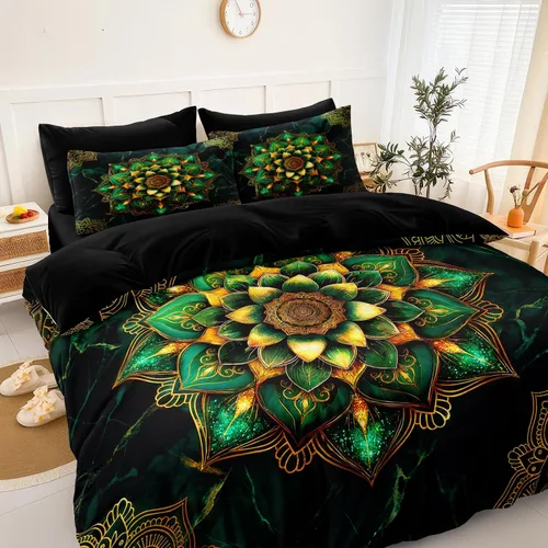 Miniatura 14 de Juego de edredón de sol y luna negro, juego de ropa de cama boho, ropa de cama de galaxia celestial y espacio estrellado, edredón mandala exótico