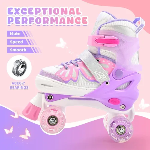 Miniatura 5 de NEMONE - Patines de sirena con ruedas iluminadas y 4 tamaños ajustables para niñas, azul y morado, para niños pequeños, para principiantes, de E