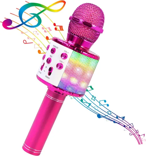Miniatura 11 de BlueFire Micrófono inalámbrico de karaoke 4 en 1 con luces LED, micrófono portátil para niños, grandes regalos juguetes para niños, niñas, niños