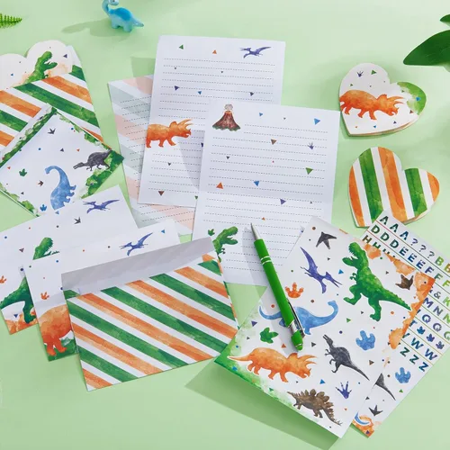 Miniatura 5 de WERNNSAI Juego de 69 cartas y sobres de papelería, dinosaurio para niños, papel de escritura y sobre, regalos de cumpleaños de Navidad para niños