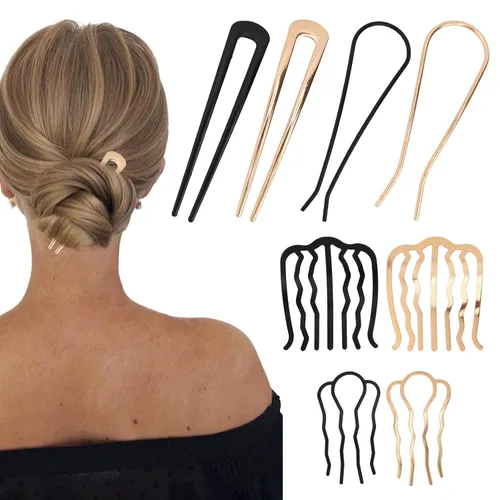 Horquillas francesas, 8 horquillas para el cabello para mujeres, peines laterales de metal, horquillas francesas, horquillas en forma de U para