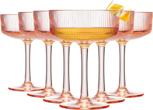 Miniatura 11 de Khen Juego de 4 vasos de cóctel vintage Art Deco inastillables de 8 onzas de acrílico transparente acanalado ondulado estilo europeo, copas