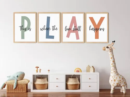 Miniatura 4 de Arte de pared para sala de juegos para niños, decoración de pared para habitación de niños, impresión en lienzo para sala de juegos para bebés