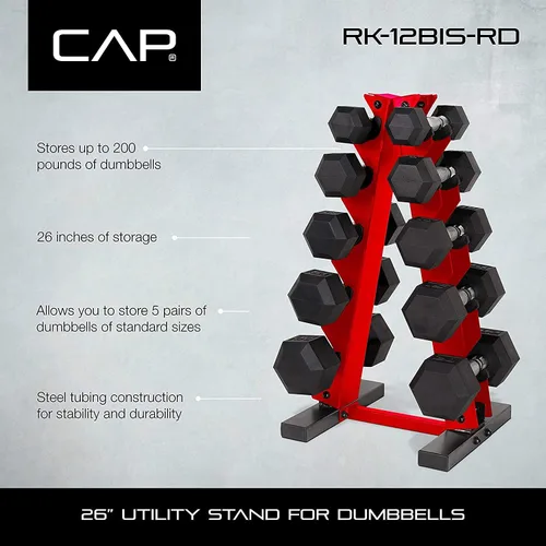 Miniatura 3 de CAP Barbell Juego de mancuernas de 150 libras con estante, serie Color Rojo