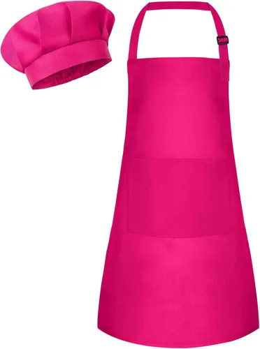 Miniatura 23 de Conjunto de Delantal y Gorro de Chef para Niños, Delantal Infantil Ajustable con 2 Bolsillos, para Niños Chef y Pintura, Cocinar, Hornear