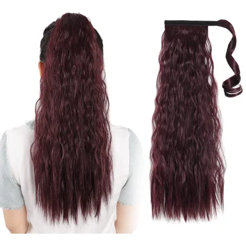 Miniatura 43 de Extensiones de cabello para cola de caballo, extensión de cola de caballo roja de 16 pulgadas, corta, ondulada, rizada, envolvente, cola de caballo