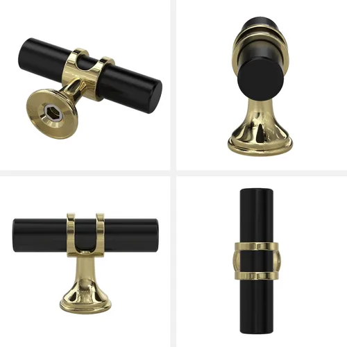 Miniatura 3 de Haliwu - Paquete de 6 perillas doradas negras para gabinete, perillas de cajón en T de dos tonos, perillas de cocina negras mate, perillas sólidas