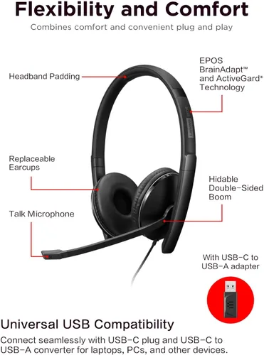 Miniatura 6 de Auriculares con cable Lenovo con cancelación activa de ruido (ANC), conectividad USB-C y USB-A, Certificado para Zoom, Cancelación activa de ruido