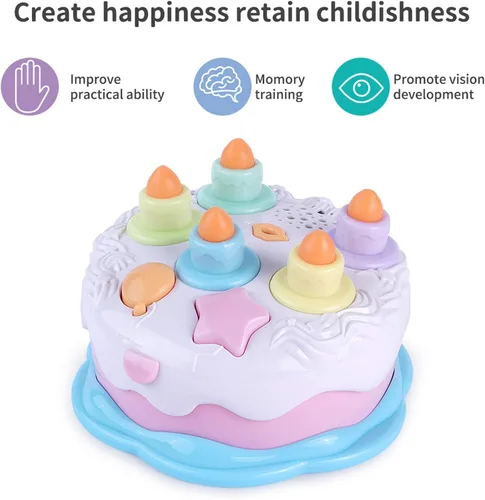 Miniatura 5 de Pastel de cumpleaños de primer año, juguetes de pastel con música que canta y velas que cuentan y sopla, juguetes para regalo de cumpleaños y Rosa
