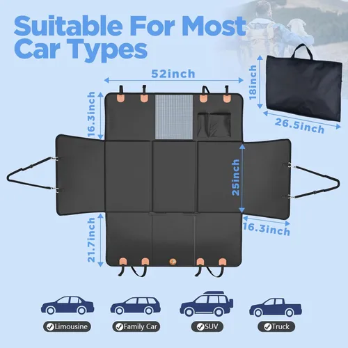 Miniatura 4 de MYJAQI Extensor de Asiento Trasero para Perros, Funda Impermeable para Asiento de Carro para Asiento Trasero con Fondo Duro, Material Mejorado 2026