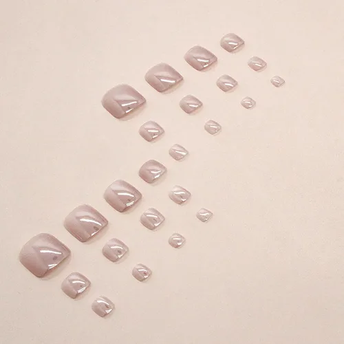 Miniatura 3 de Uñas postizas cuadradas rosadas brillantes a presión en los dedos de los pies, uñas cortas SWEKKE acrílicas para dedos de los pies, color rosa liso