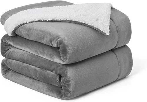 Walensee Manta de vellón Sherpa (Tamaño Queen de 90 x 90 pulgadas, gris), manta de felpa gris peluda súper suave reversible de franela de microfibra