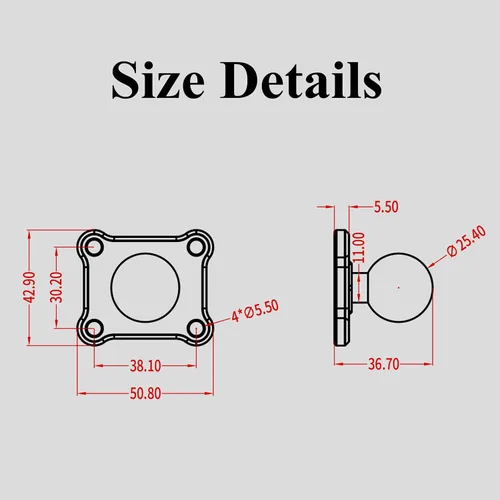 Miniatura 7 de BRCOVAN Base de montaje de bola de 1 pulgada con placa cuadrada AMPS de aleación de aluminio de 4 agujeros, compatible con soportes RAM tamaño B