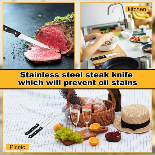 Miniatura 4 de Lasnten Juego de 100 cuchillos de carne de acero inoxidable de 8.78 pulgadas, punta puntiaguda, mango de plástico, cuchillo de cocina