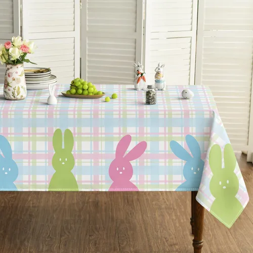 Horaldaily Mantel de Pascua de 52 x 70 pulgadas, funda de mesa de Pascua con diseño de conejito de primavera para decoración de fiesta, picnic y cena