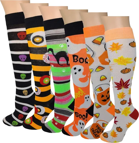 Miniatura 3 de 6 pares de calcetines altos hasta la rodilla con estampado multicolor para mujer