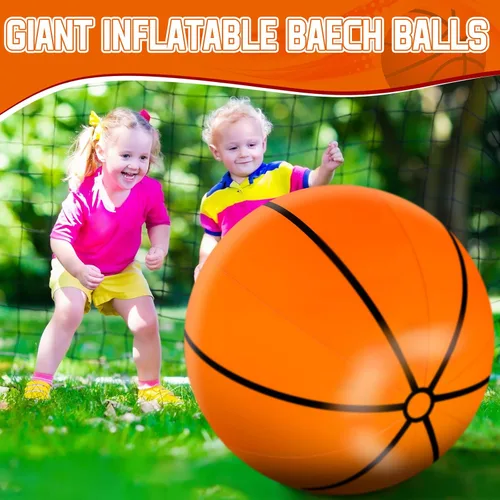 Miniatura 7 de Meooeck 4 unidades de baloncesto inflables de 27 pulgadas, decoraciones grandes de fiesta de baloncesto, bolas inflables gigantes