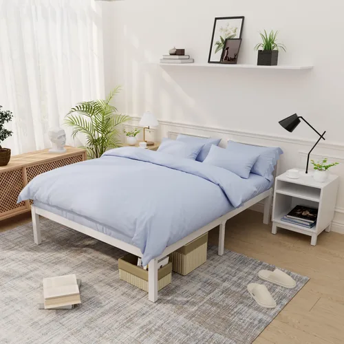 Miniatura 18 de Marco de cama de bambú tamaño completo con plataforma de madera sólida estable con listones antideslizantes, soporte para cama alta, no necesita