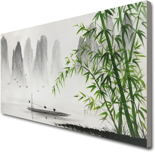 Miniatura 2 de Pintura Shanshui China en Blanco y Negro, Arte de Pared de Paisaje Verde Bambú, Obra de Arte en Lienzo