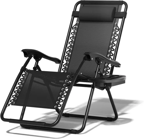Zero Gravity - Silla portátil para exteriores, silla reclinable para patio con almohada ajustable y bandejas portavasos, para exteriores, patio,