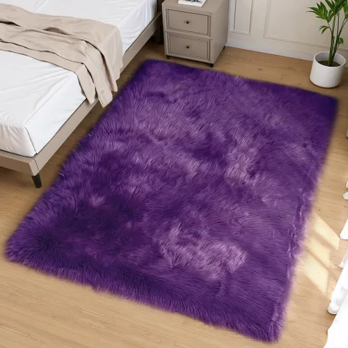 Miniatura 12 de Goolela Alfombra esponjosa de piel sintética de oveja sintética de 4 x 6 pies, color gris, para dormitorio, mesita de noche, alfombra suave de felpa