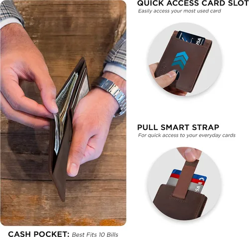 Miniatura 39 de SERMAN BRANDS RFID Blocking Slim Bifold Genuine Leather Thin Minimalist Front Pocket Wallets for Men Billfold Wallet Men Gift
