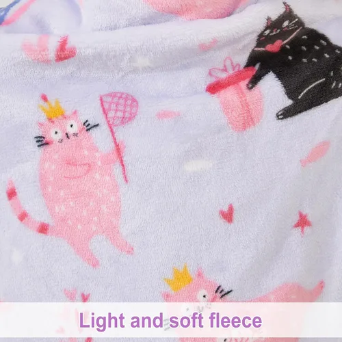Miniatura 9 de Softan Manta de forro polar para niños con mangas y bolsillo para el pie para niños y niñas, manta ligera y suave, diseño de gato