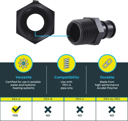 Miniatura 3 de SharkBite Adaptador de expansión Poly MNPT de 1/2 x 1/2 pulgada para tubería PEX-A, paquete de 5, accesorios de plomería de plástico, adaptador
