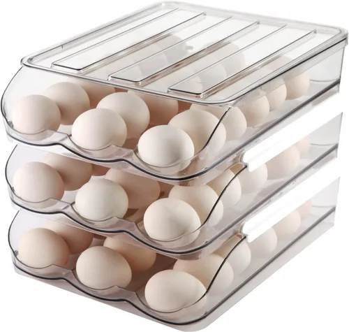 Miniatura 9 de MesRosa Soporte de Huevos para Nevera, Contenedor de Almacenamiento de Huevos con Rotación Automática para Refrigerador, Organizador de Huevos