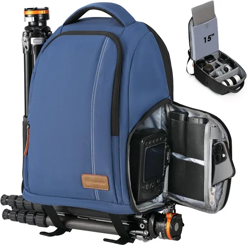 TARION Mochilas grandes para cámara para fotógrafos, bolsa impermeable para cámara, mochila de fotografía con compartimento para laptop de 15.6 Azul