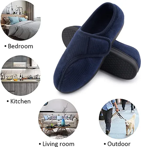 Miniatura 7 de Git-up Zapatillas diabéticas para hombres, artritis, edema con cierre ajustable, puntera hinchada, pantuflas de espuma viscoelástica, cómodas