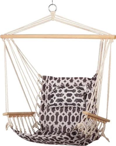 Miniatura 6 de Silla hamaca colgante con cuerda columpio, 12 patrones, tela cómoda y transpirable de calidad, para interiores y exteriores, patrón de espiga gris