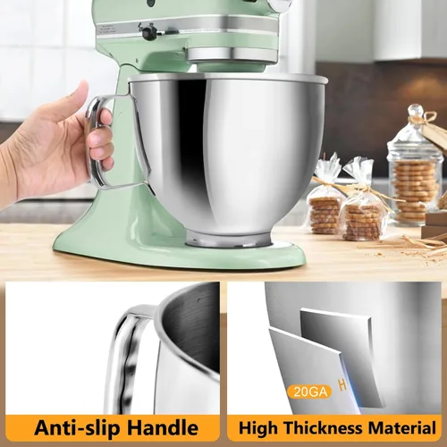 Miniatura 3 de Tazón de mezcla de 5 cuartos de galón para batidoras de pie KitchenAid, tazón de acero inoxidable de grado alimenticio con mango y cierre, Plateado