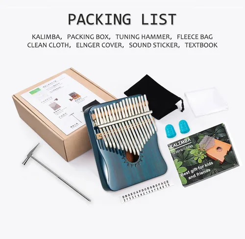 Miniatura 6 de AARVI Kalimba - Piano de pulgar de 17 teclas, piano portátil de dedo Mbira, regalos para niños y adultos principiantes (azul)