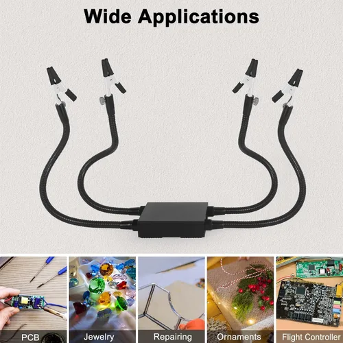 Miniatura 3 de Helping Hands - Herramienta de tercera mano para soldar con base de aluminio, 4 brazos de metal flexibles y clips de cocodrilo, herramienta