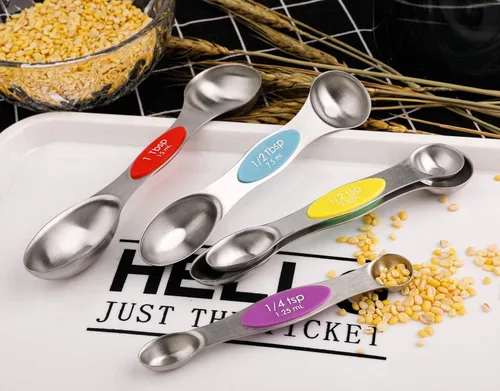 Miniatura 6 de Juego de 6 cucharas medidoras magnéticas de acero inoxidable apilables de doble cara y cucharada para medir ingredientes secos y líquidos