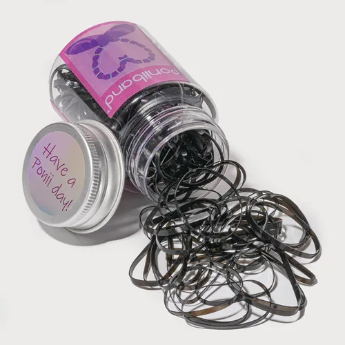 Miniatura 7 de Bandas elásticas para el cabello de alta calidad sin látex (0.787 in/1.575 in x 0.079 in x 0.016 in, negro medianoche y transparente cristalino)