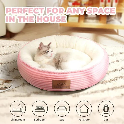 Miniatura 7 de Zerbuger Camas lavables de 20 pulgadas para gatos de interior, cama redonda en forma de dona para mascotas, para gatos, perros pequeños, cachorros