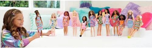 Miniatura 2 de Muñeca Barbie Fashionistas #187 con audífonos detrás de la oreja, cola de caballo morena, vestido cruzado y botas rosas
