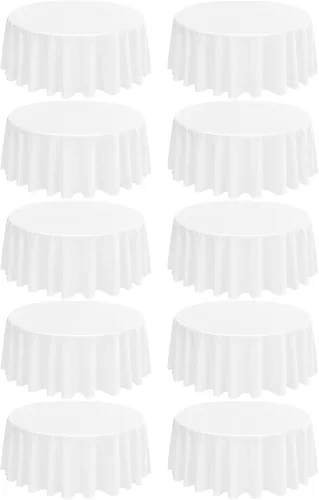 Miniatura 71 de Paquete de 10 manteles de poliéster de 60 x 102 pulgadas, manteles de poliéster beige para mesas rectangulares de 6 pies, resistentes a las manchas