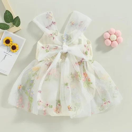 Miniatura 79 de Mameluco para bebés y niñas de 3, 6, 9, 12, 18 meses, enterizo de manga corta, fruncido, faldas y dobladillo, diadema
