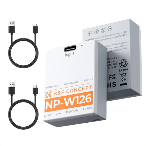 K&F CONCEPT Paquete de 2 baterías NP-W126, USB C NP-W126S XT30III batería compatible con cámaras Fujifilm X100vi, X100V, XM5, XE5, XT30II, XT30, X