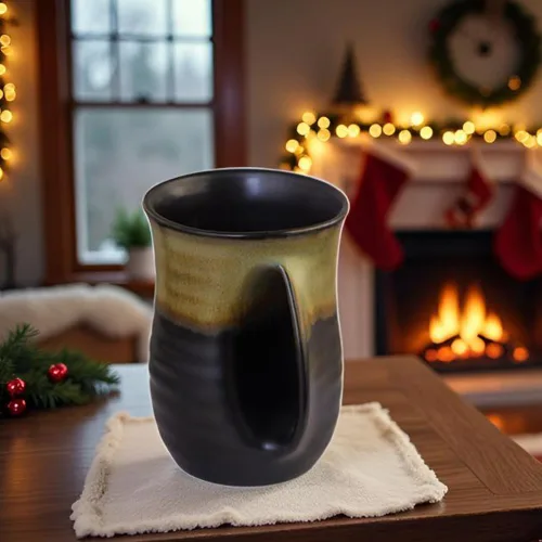 Miniatura 6 de Taza de café calentadora de manos para Navidad, taza grande de cerámica de 16 onzas, hecha a mano, regalo de cerámica con bolsillo contorneado