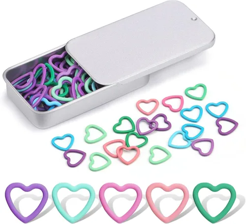 Jmuiiu - Marcadores de puntada con forma de corazón de metal, 50 piezas de marcadores de punto de ganchillo de metal coloridos para tejer, crochet,