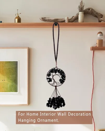 Miniatura 4 de MAIBAOTA Adorno colgante de cristal redondo negro obsidiana decoración árbol de la vida espiritual habitación decoración de pared lindo coche espejo