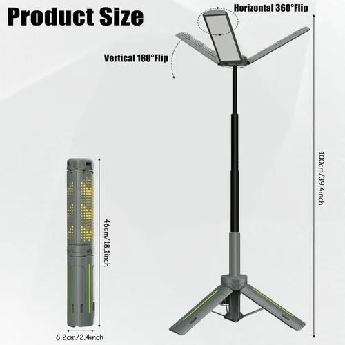 Miniatura 2 de Luces de campamento recargables con soporte, luces de trabajo telescópicas inalámbricas con 3 cabezales de lámpara LED, linterna de trípode